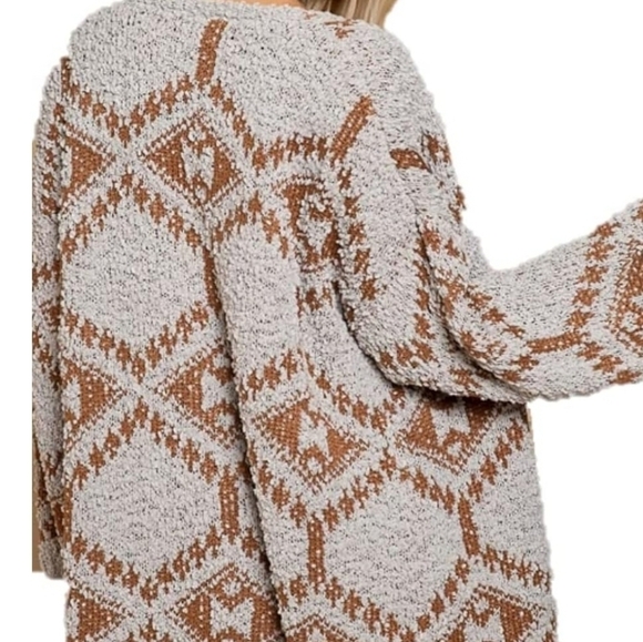 POL GRAY & BROWN WATERFALL AZTEC OPEN DRAPE COZY CARDIGAN SWEATER SIZE S - Picture 2 of 9